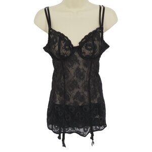 Topshop Womens 6 Black Floral Flower Lace Underwire Sheer Cami Tank Top Garter